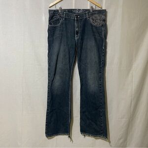 Affliction Men’s Skull Pocket Jeans 38x34 Dark Wash Bootcut USA/Mexico